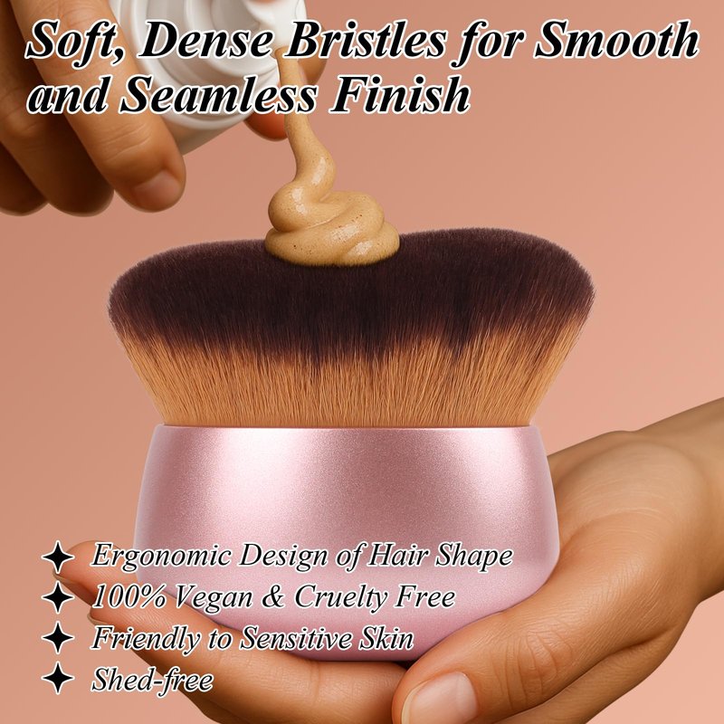 GloréBrochas 75MM Extra Large Self Tanner Kabuki Makeup Brush – Ultra Soft Dense Vegan Bristles for Body Makeup, Bronzer & Foundation–Applies Tanning Mousse, Lotion & Self Tanner–Rose Gold, Wet & Dry