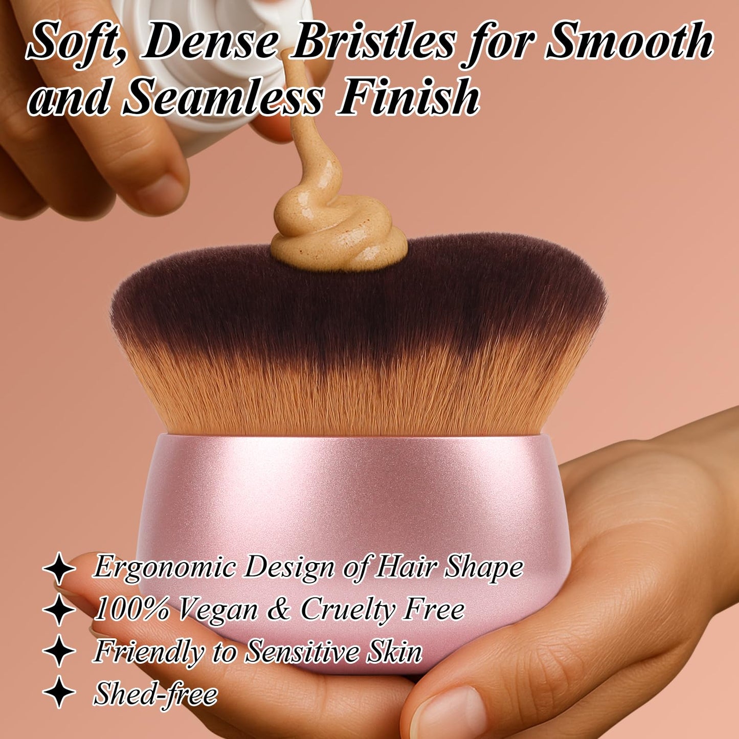 GloréBrochas 75MM Extra Large Self Tanner Kabuki Makeup Brush – Ultra Soft Dense Vegan Bristles for Body Makeup, Bronzer & Foundation–Applies Tanning Mousse, Lotion & Self Tanner–Rose Gold, Wet & Dry