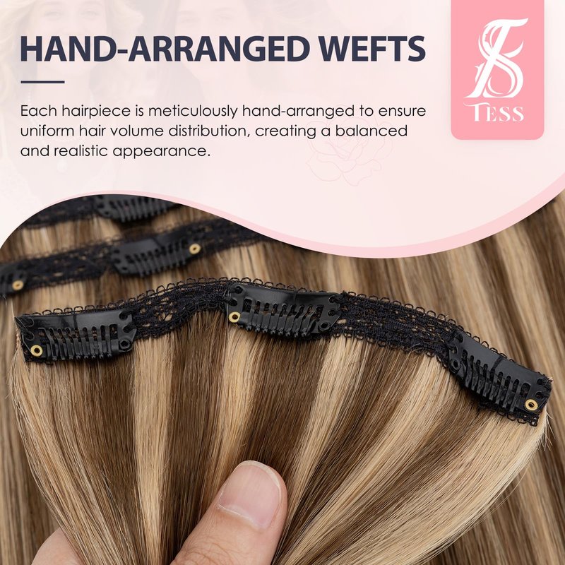 TESS 3 PCS Hair Extensions Clip ins Real Human Hair Straight Hair Extension for Women Soft Lace Wefts Invisible Clip in 16 Inches Chocolate Brown Mixed Light Brown