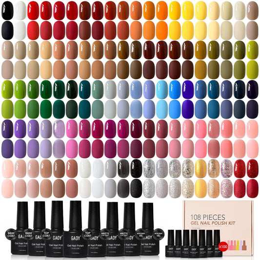 GAOY 108 Pcs Gel Nail Polish Set, 100 Colors Home Manicure Gel Polish Kit