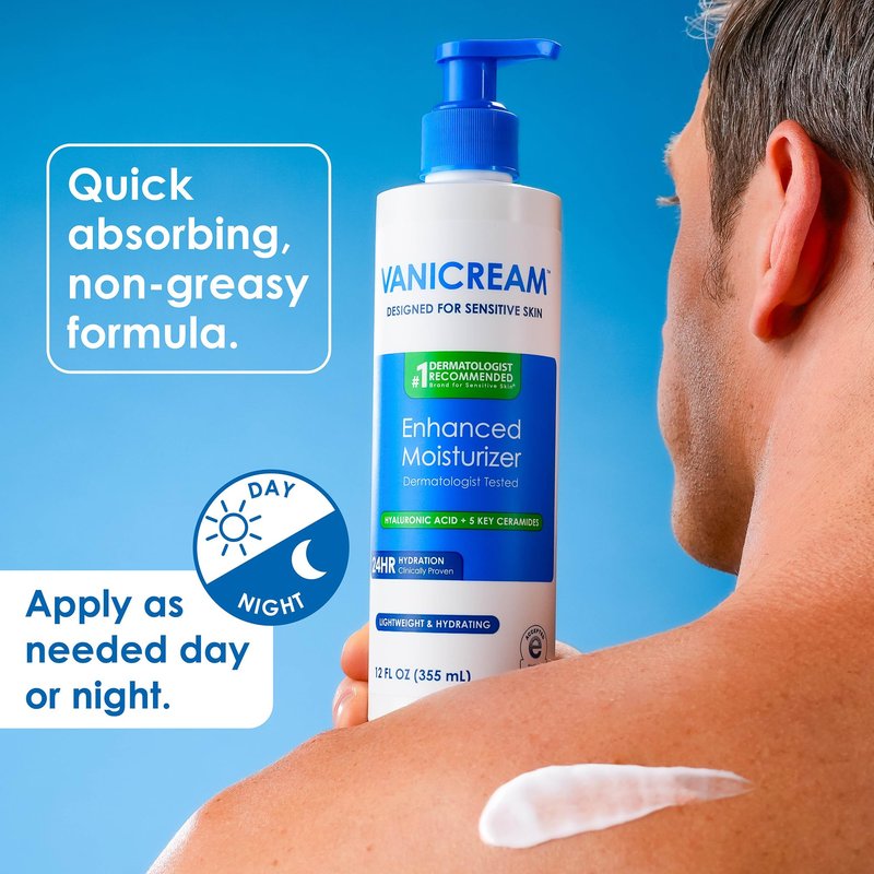 Vanicream Enhanced Moisturizer, 12 Fl Oz, Daily Body Lotion for Dry, Sensitive Skin, Clinically Tested 24Hr Hydration with Hyaluronic Acid, Glycerin & Ceramides, Formulated without Common Irritants