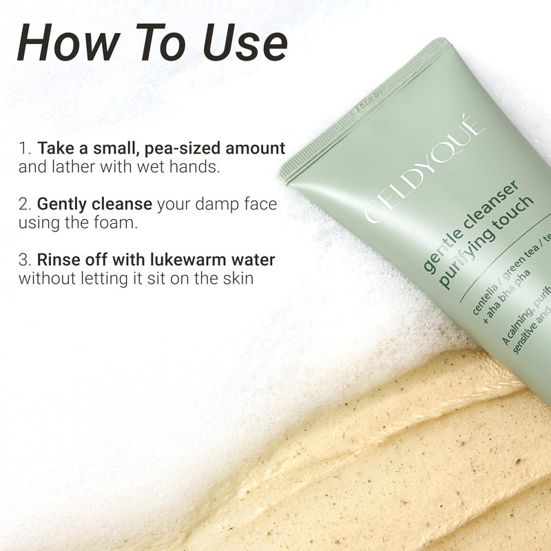 CELDYQUE Gentle Cleanser Purifying Touch – Centella, Tea Tree & Green Tea | AHA BHA PHA Exfoliating Face Wash for Sensitive, Acne-Prone Skin | Calming, Pore Purifying Korean Cleansing Foam, 5.07 fl oz