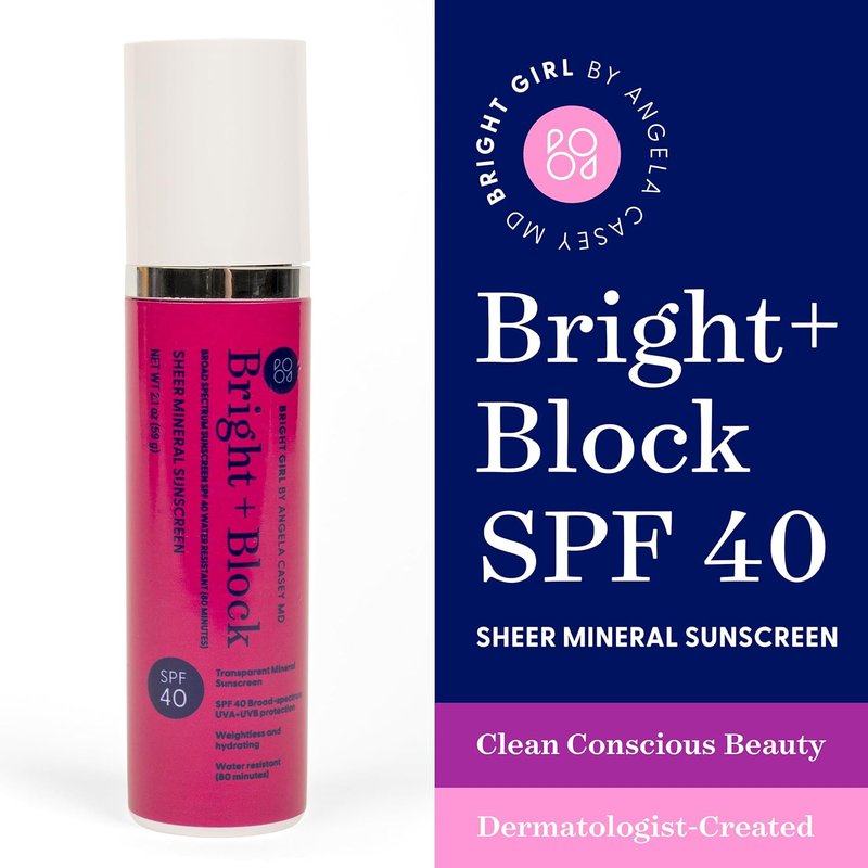 Bright+Block SPF 40 Sheer Mineral Sunscreen - Lightweight, Water-Resistant Formula for Sensitive & Acne-Prone Skin | 2.1 fl oz