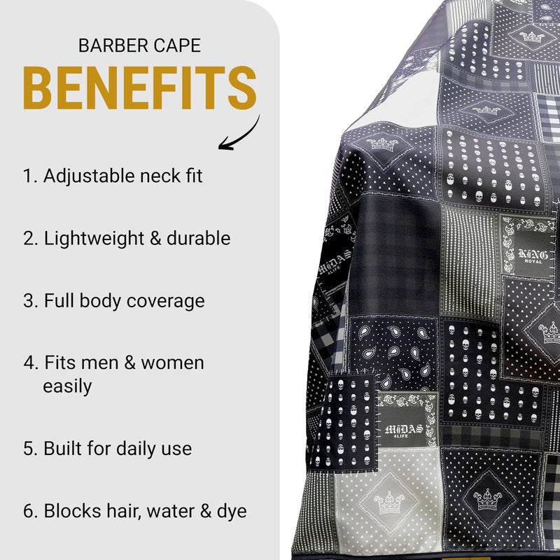 King Midas Barber Hair Cutting Cape for Men & Women - Adjustable Neck Hair Cape for Haircuts with Snap Button, Hairstylist Essentials - Floral – Black