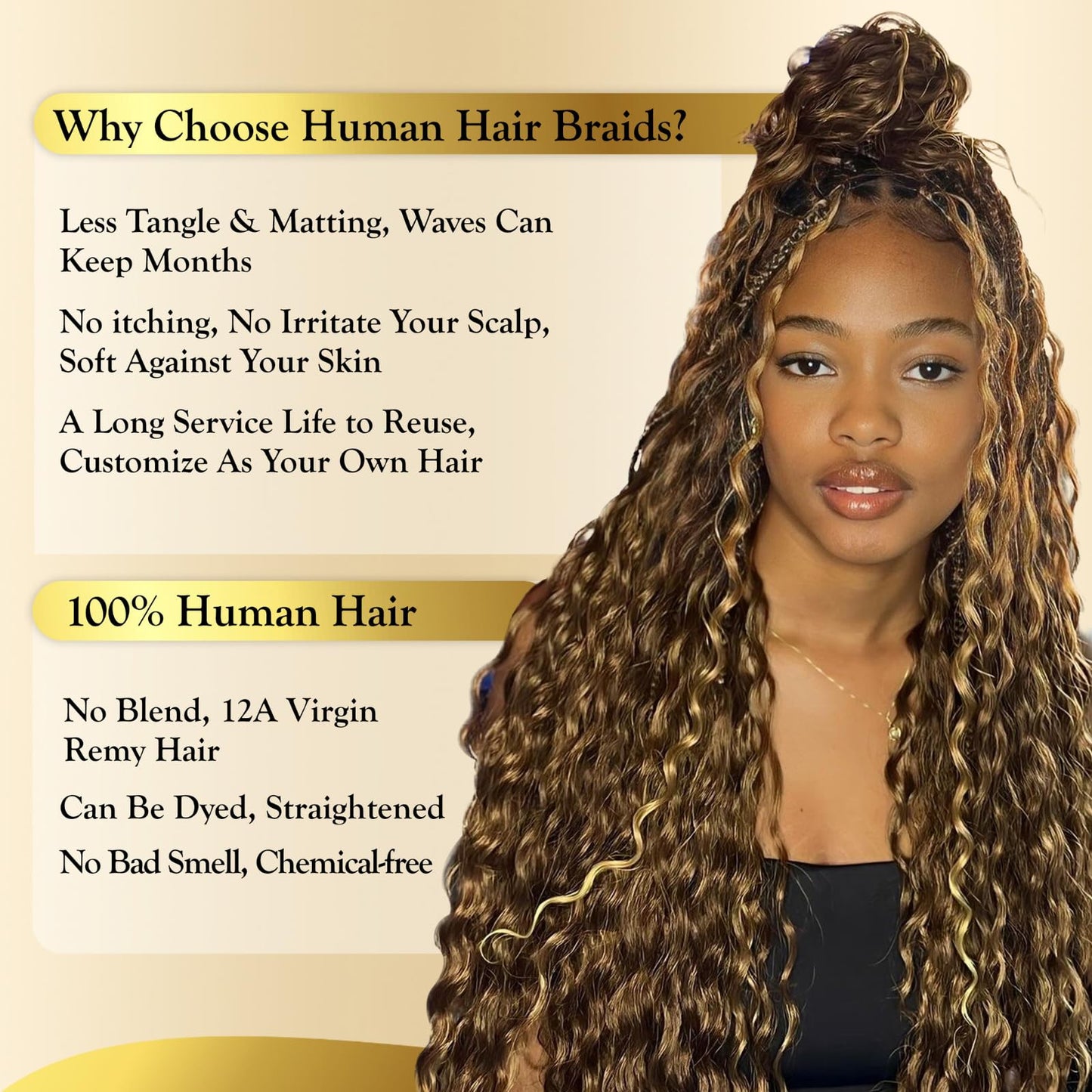 Syrenlore Highlighted Honey Blonde Braiding Human Hair for Boho Knotless Braids 18 Inch 50G LIGHT BULK, Ombre 4/27 Curly Braiding Hair Deep Wave Human Hair Bulk, No Weft Blonde & Brown Hair Extensions
