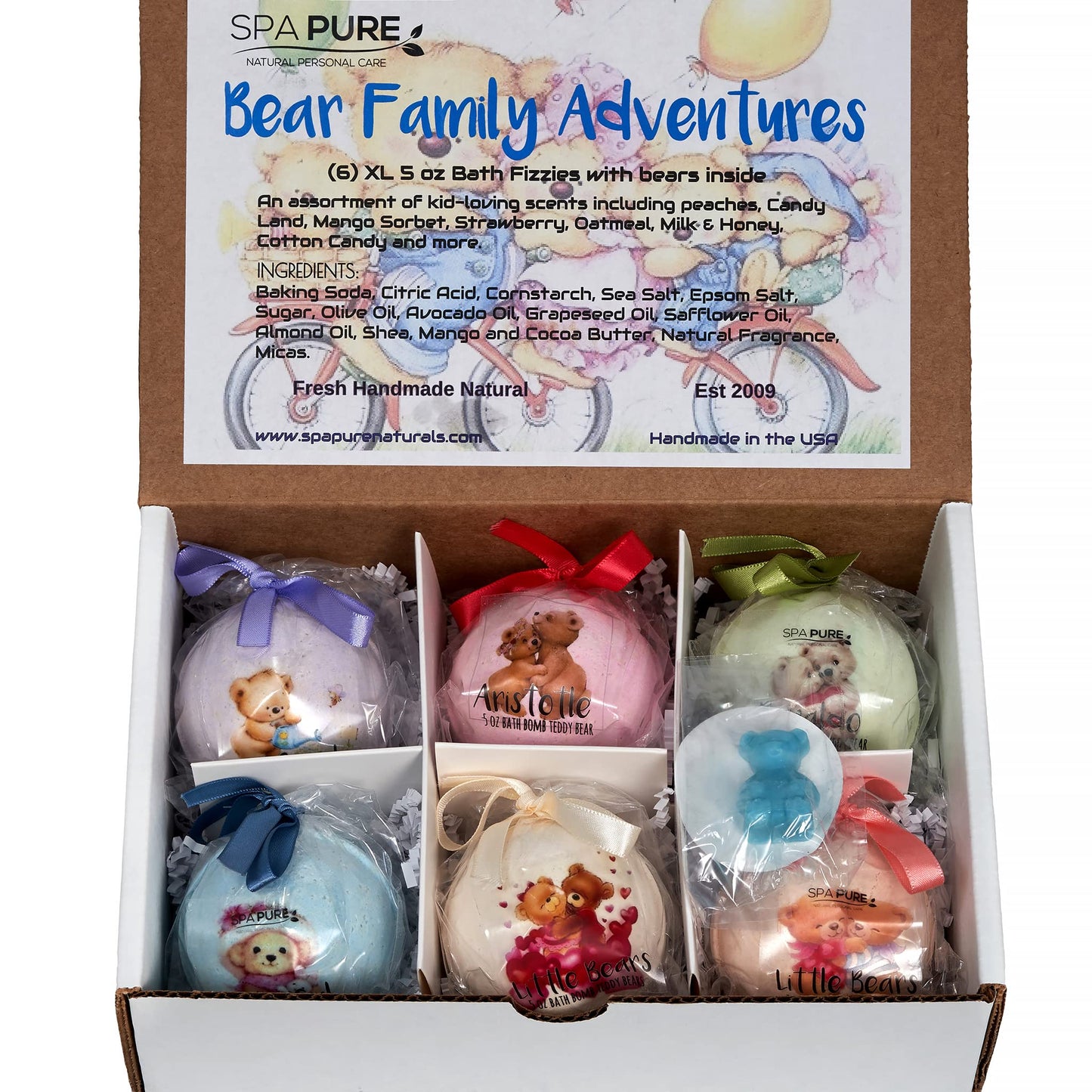 Bath Bomb Fizzies with Surprise: 6 Bear Family Toys Inside Bath Bombs, Huge Balls (5 oz) Safe, Great for Bubble Baths, Perfect for Little Girls and Boys (6 Count) Pack of 1