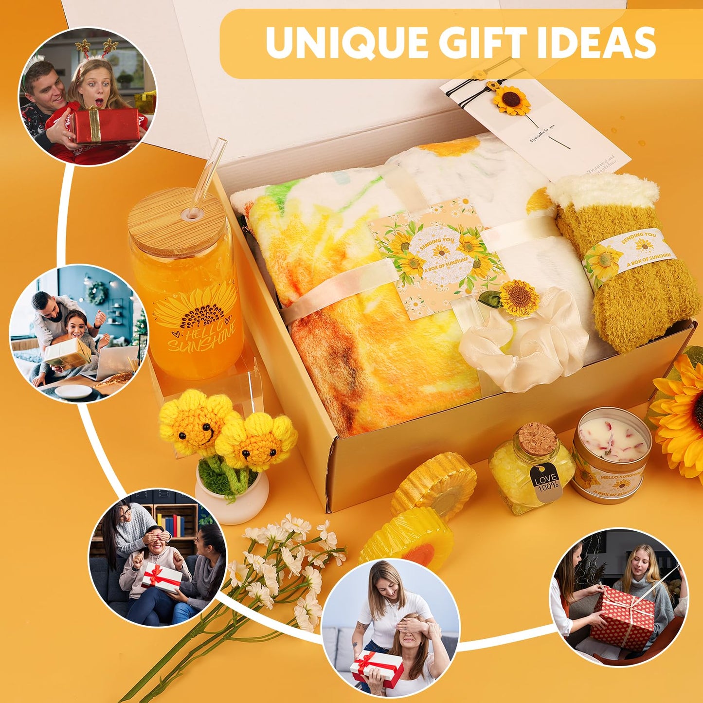 Sunflower gifts for women,Sunshine box, Get Well Soon Gift Baskets for Women,Self-Care Package,Unique Birthday Basket for Women,Mother’s Day, Thank You Gifts for her,Girlfriend,Sister,Mom,Wife