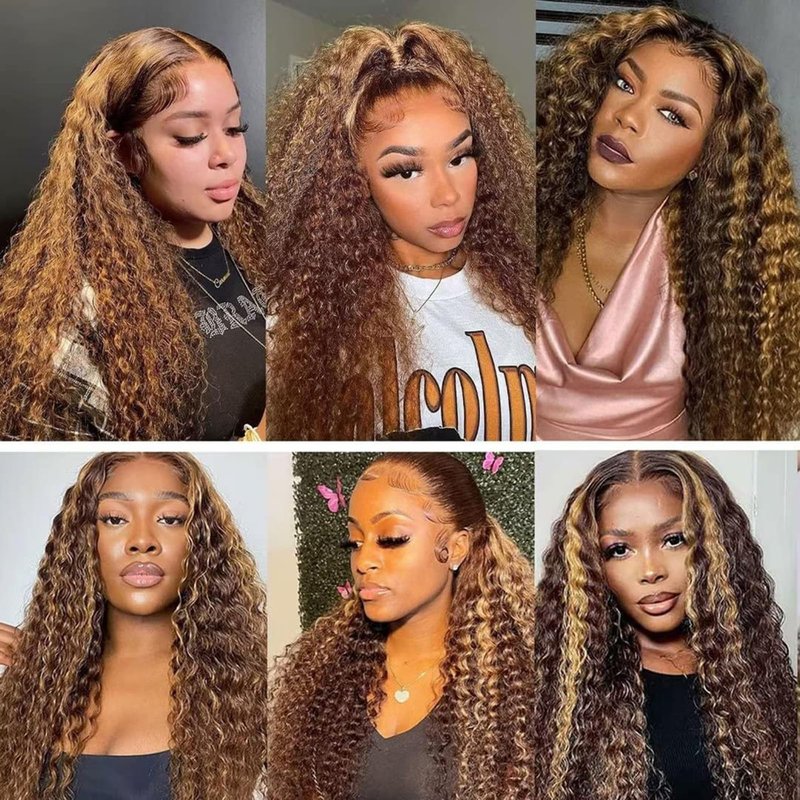 Lagalaga Highlight P4/27 Human Hair Wigs Curly Wave Wigs Human Hair 200% Density Lace Frontal Wig 4x4 Deep Wave Wigs Human Hair Pre Plucked For Black Women