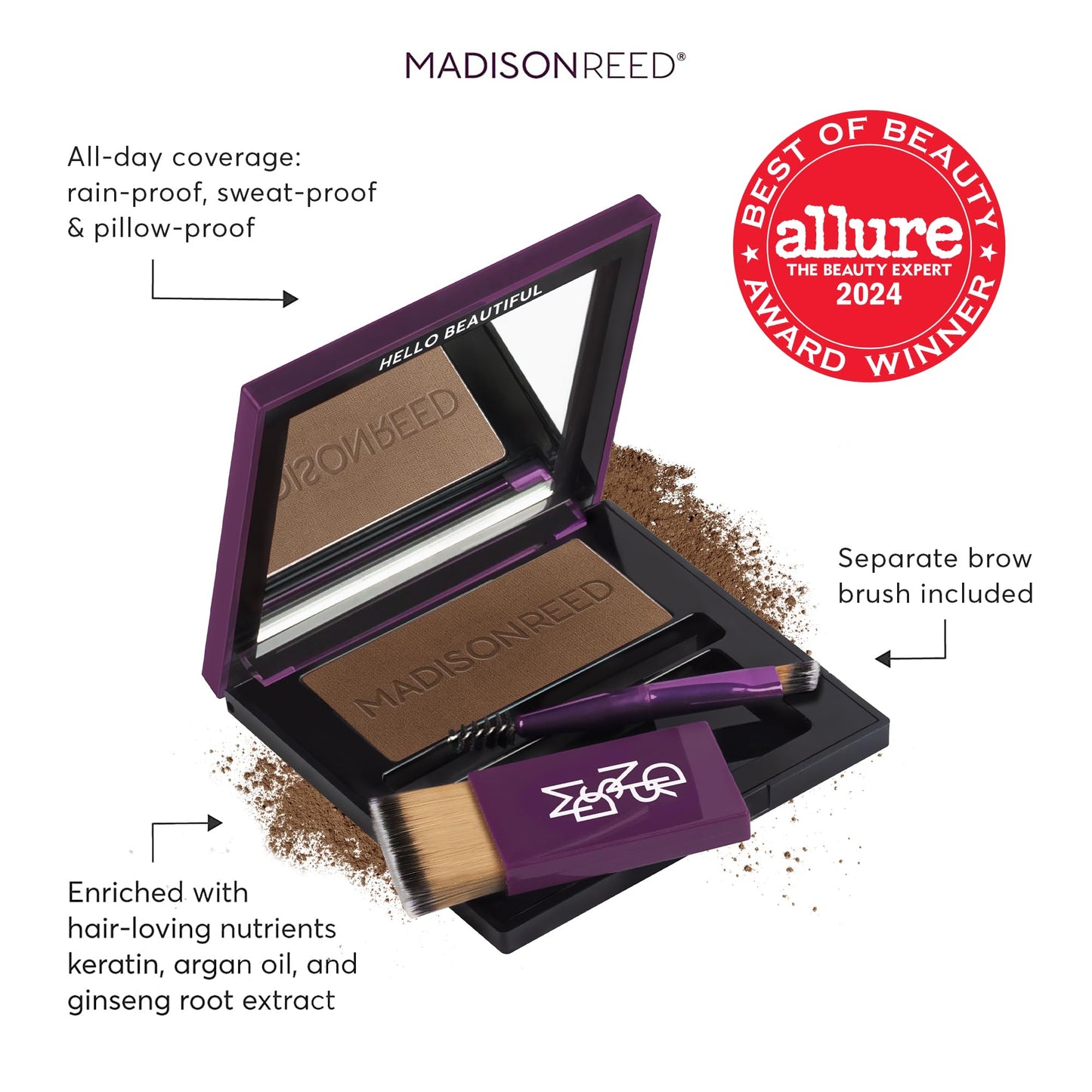 Madison Reed Root Touch Up + Brow Filler, Terra Medium Brown - Instant Gray Coverage, Fills Brows & Thinning Hairlines, Rain/Sweat/Pillow-Proof, Smart 8-Free, Leaping Bunny Certified, 0.13 oz (60 Uses)