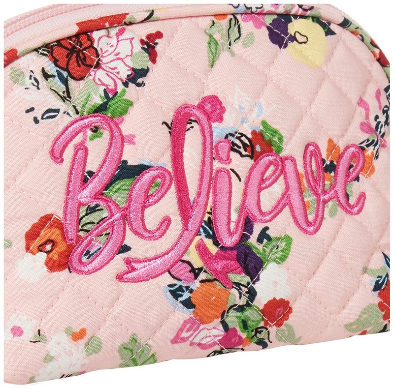 Vera Bradley Women's Cotton Clamshell Cosmetic Makeup Organizer Bag, Hope Blooms Pink - Recycled Cotton, One Size