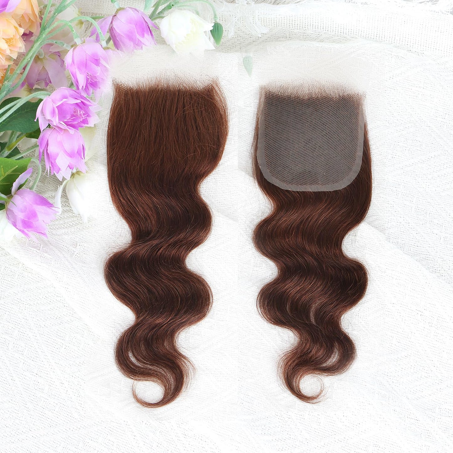 Brown color Body Wave Closure 4x4 Free Part Closure Brazilian Human Hair Closure Virgin Human Hair HD Lace closure Chocolate Brown (14 Inch)