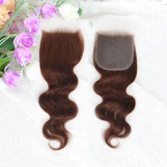 Brown color Body Wave Closure 4x4 Free Part Closure Brazilian Human Hair Closure Virgin Human Hair HD Lace closure Chocolate Brown (14 Inch)