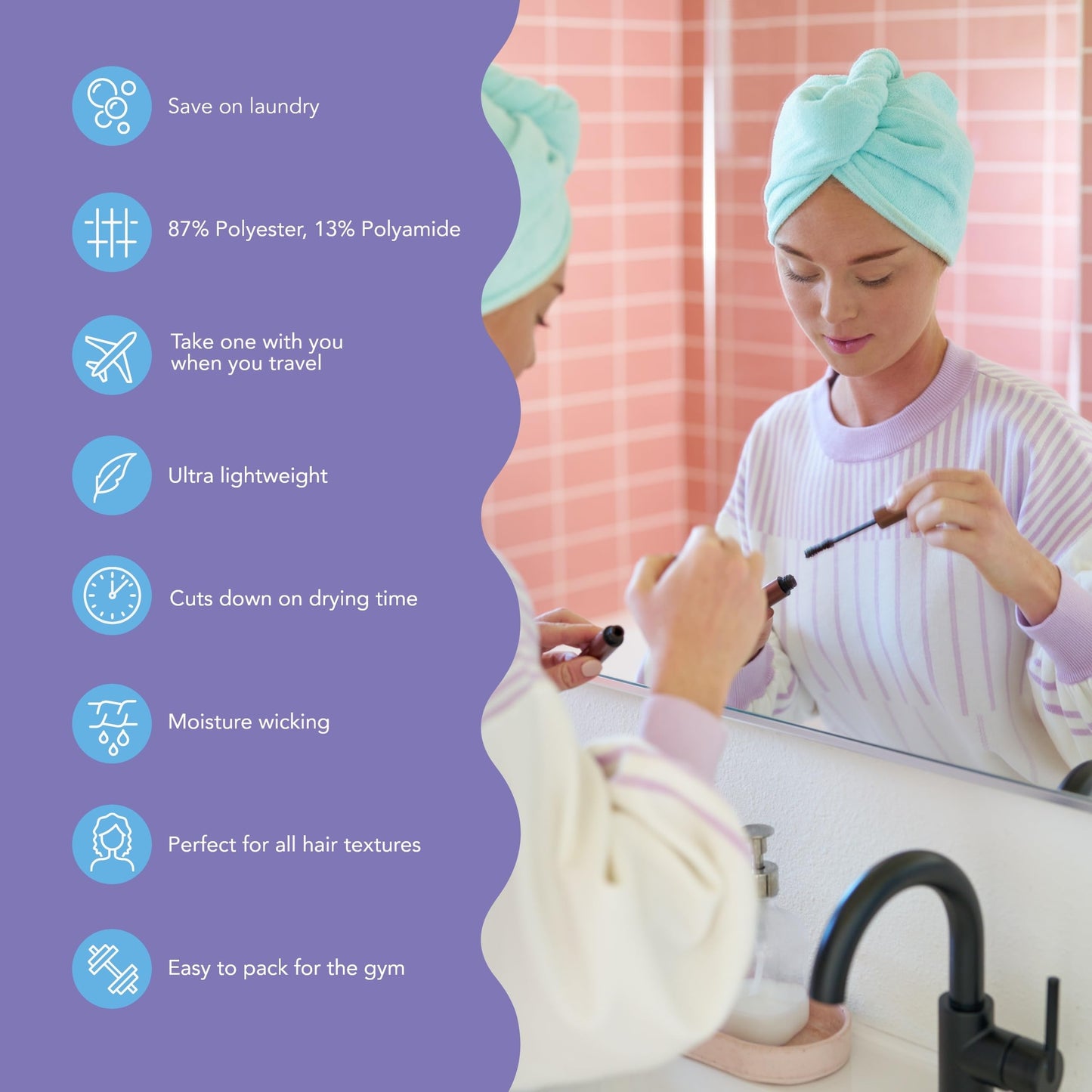 Turbie Twist 4-Pack Microfiber Hair Towel for Beauty, Travel, Gifting - Hair Wrap Turban for Straight, Wavy & Curly Hair - Premium Personal Care - Pink, Purple, Blue & Aqua