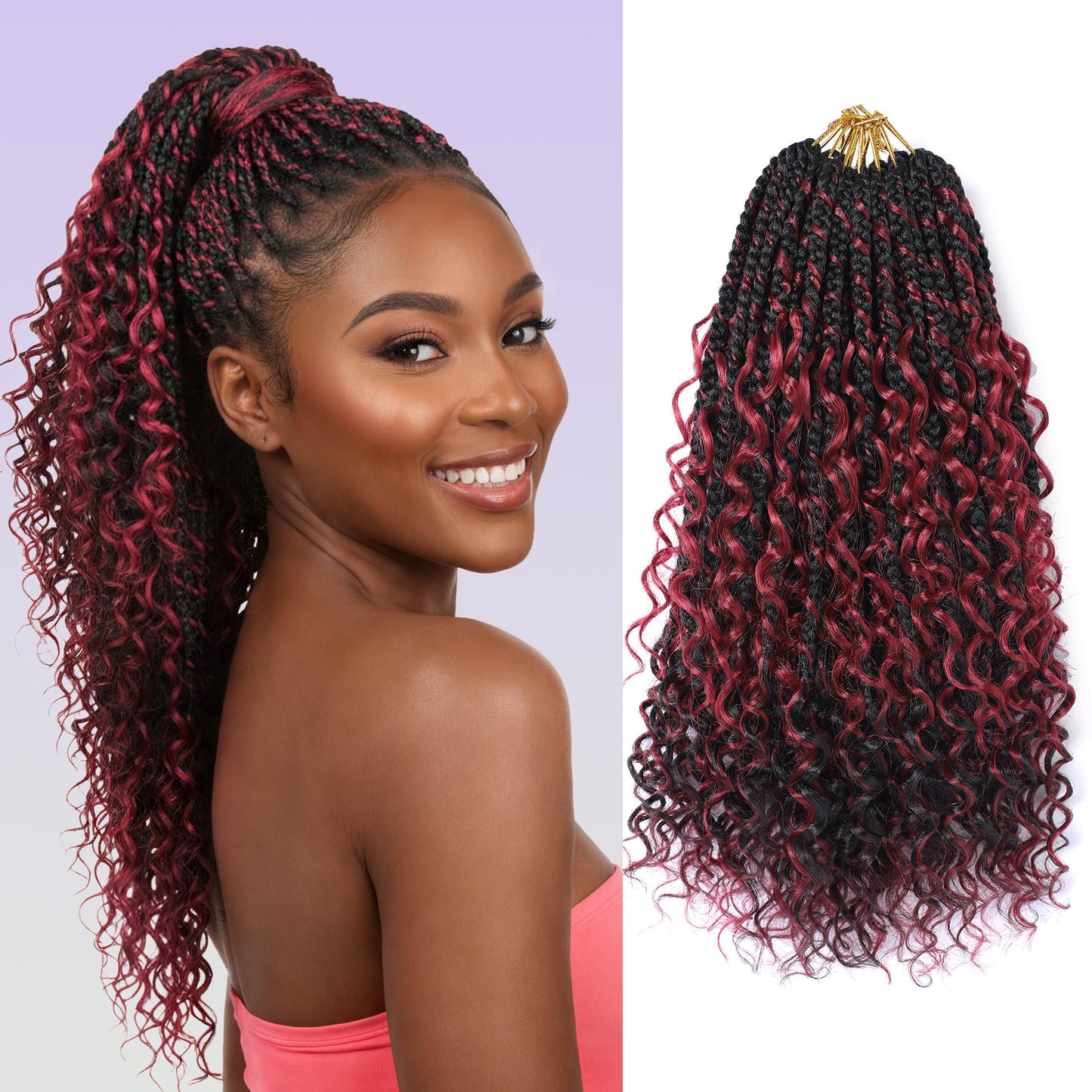 SALANNO Tornado Colorful Spirals Goddess Pre-looped Box Braid Extensions Crochet Hair for Black Women - Synthetic Boho Crochet Braids with Curly Ends(14inch, 9packs, 1B/132)