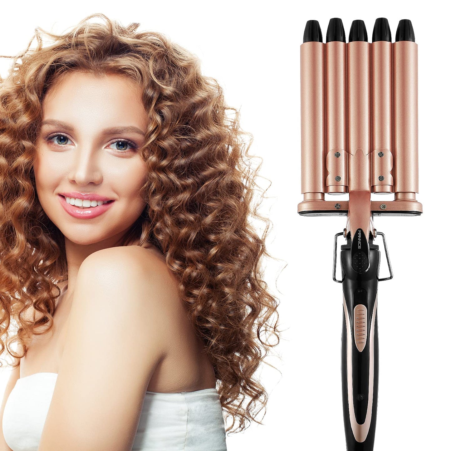5 Barrel Curling Iron Wand, 0.6 Inch (16mm) Hair Waver Ceramic Tourmaline Wavy Tool with Dual Voltage