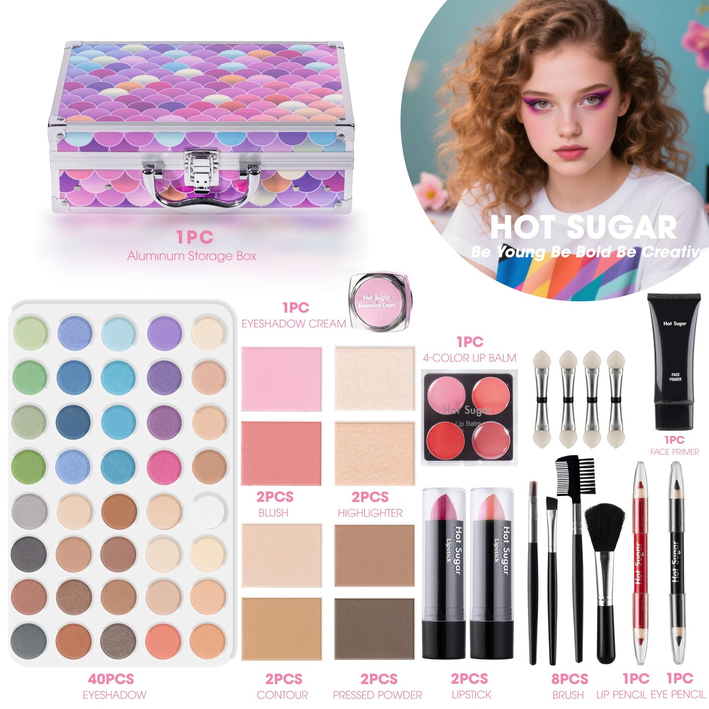 Hot Sugar Makeup Kit for Teen Girls 14-16, Beauty Box with Real Cosmetics for Women (Mermaid)