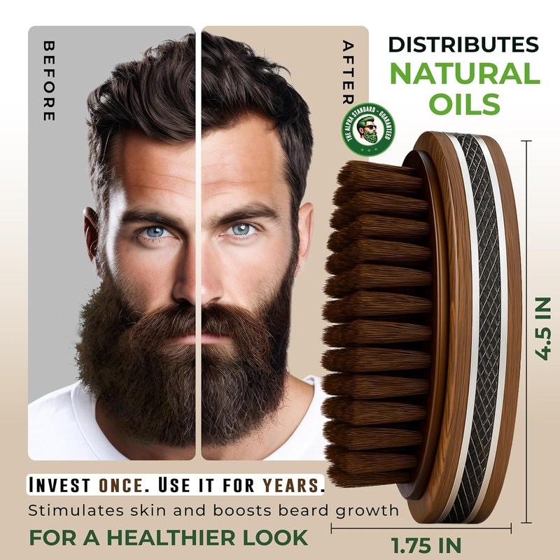 Premium Handmade Boar Bristle Beard Brush for Men - Natural Walnut Wood & Non-Slip Grip | Ideal for All Beard Lengths