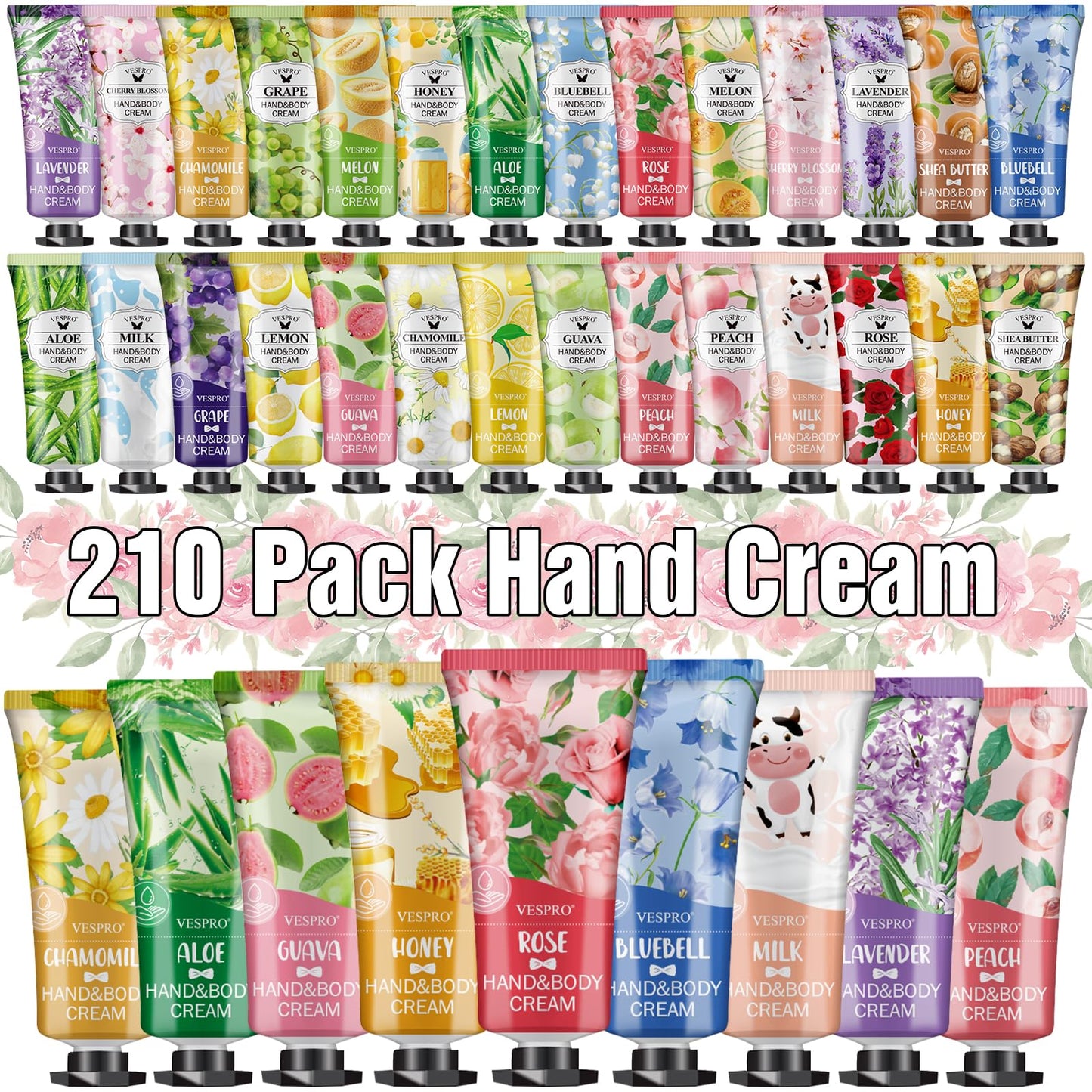 VESPRO 210 Pack Moisturizing Hand Cream Gifts Set, Thank You Gifts, Hand Lotion Travel Size for Dry Cracked Hands, Bulk Hand Lotion for Teacher Gifts, Wedding Favors, Bridesmaid Gifts, Small Gifts