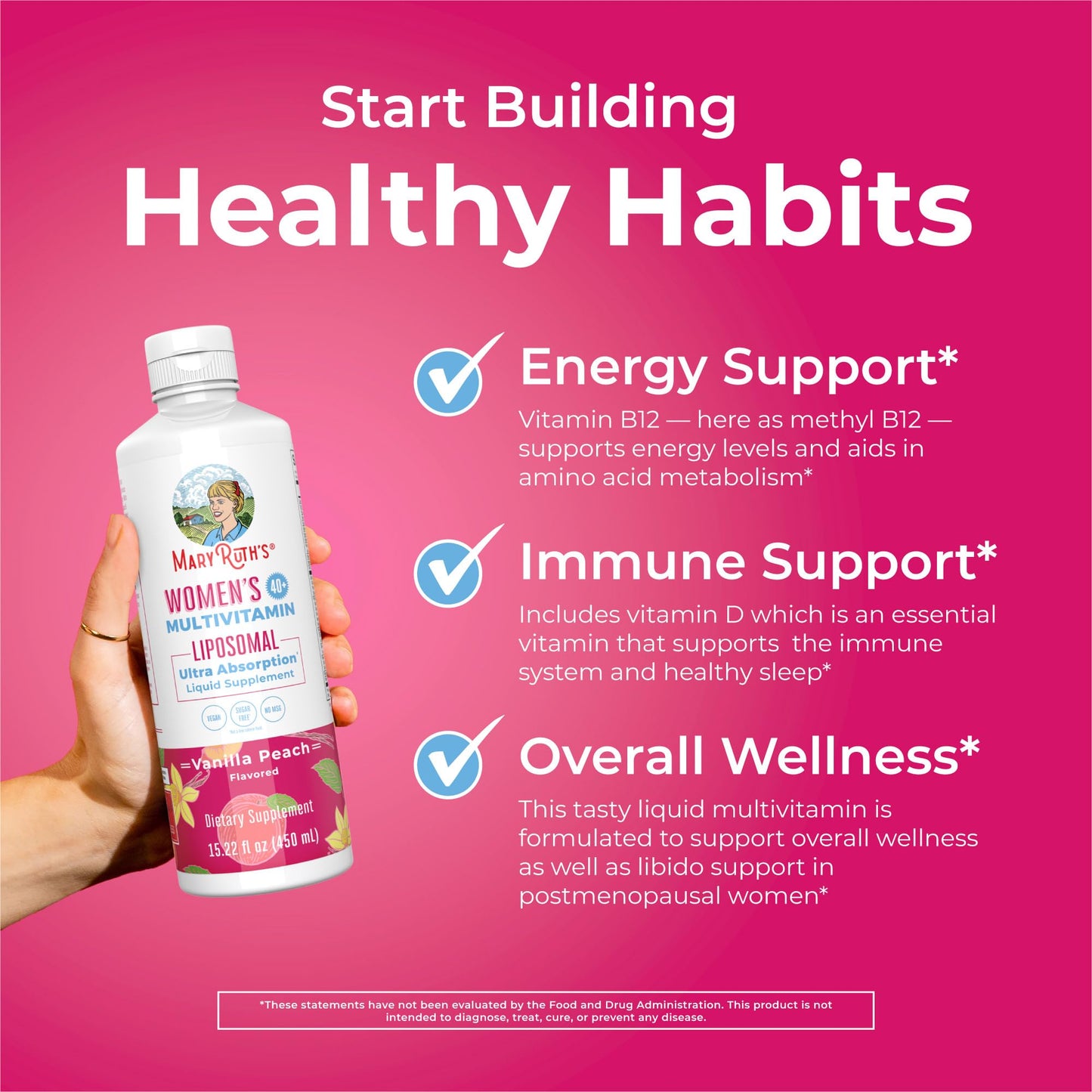 MARYRUTH'S Multivitamin Liposomal for Women 40+ | Womens Multivitamin Liposomal | Immune Support Supplement | Menopause Support| Methylated Multivitamin | Vegan | Sugar Free | Non-GMO | 15.22 Fl Oz