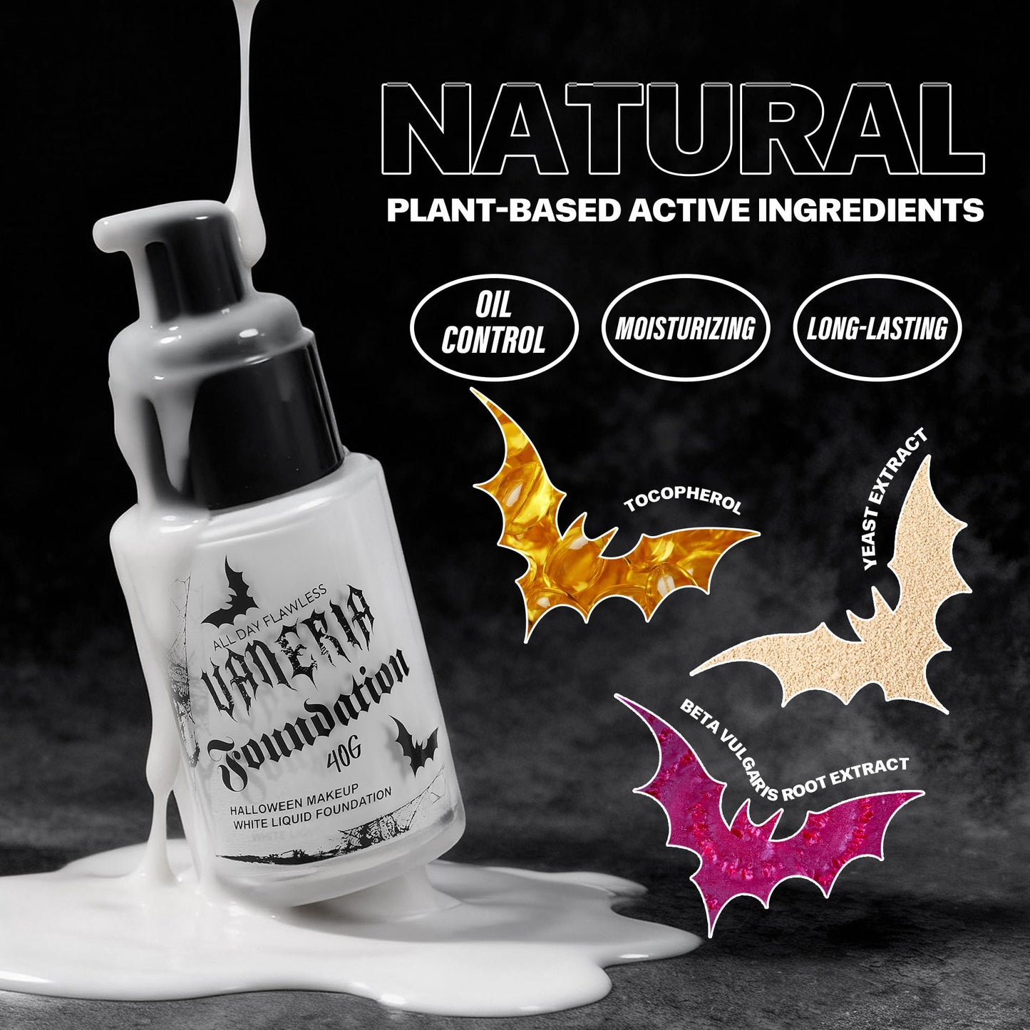 VANERIA White Foundation, Goth Foundation Liquide Makeup, Clown Makeup, Blanco Face Paint, Full-Coverage Waterproof, Mixer Use or White Base for Halloween, Cosplay, Stage, Mime & Film.30ML