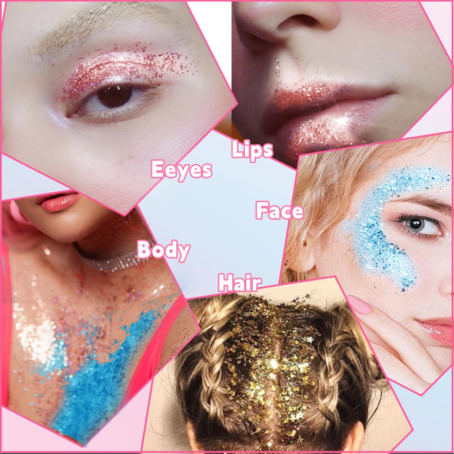HAIOLORPRO Gold Blue Pink Body Glitter Stick, Face Hair Glitter Stick for Kids, Glitter Face Paint Hair Accessories for Women Girls Singer Concert Festival Rave Disco Party Mermaid Sparkly Makeup