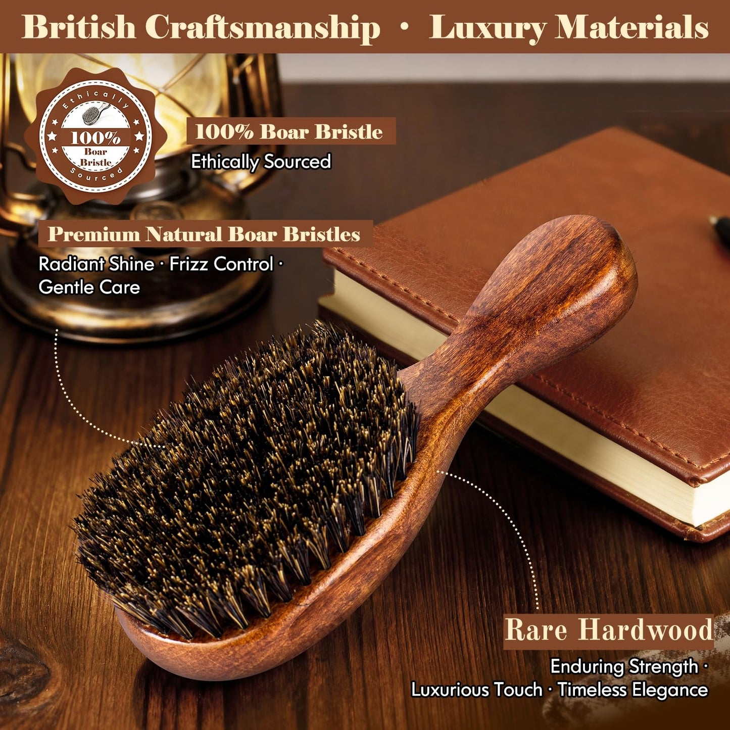 Small Boar Bristle Hair Brush Since 1965 British Craftsmanship, Handmade Natural Wooden Mini Hairbrush/Beard Brush, Pure Soft Bristles Gentle Detangling Women Men Kids Thin Fine Hair, Smooth & Shine