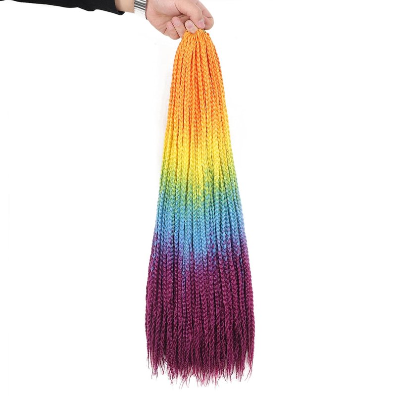 Crochet Box Braids - 24 Inch Prelooped Rainbow Ombre Goddess Hair | 8 Packs Synthetic Braiding Extensions for Black Women