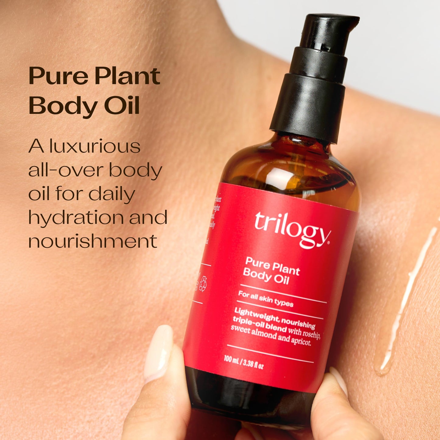 Trilogy Pure Plant Body Oil, Nourishing Rosehip Blend for Smooth Skin, 3.38 fl oz