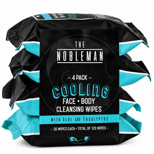 The Nobleman Cooling Face + Body Cleansing Wipes – Refreshing Skincare for Men with Aloe & Eucalyptus, Oil Control, Dirt Removal, Sweat Refresh, Daily Hygiene & After Gym Solution, (4 Pack, 120 Ct)