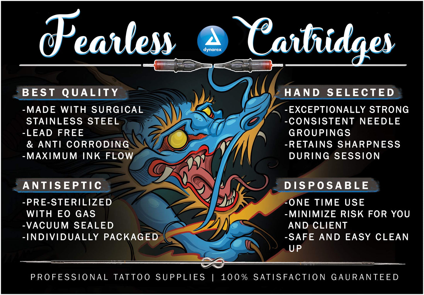 Dynarex Fearless Tattoo Cartridges Bugpin Round Liner, 1001rl, 20 Count
