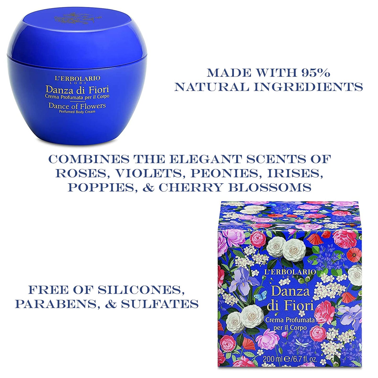 L'Erbolario Perfumed Body Cream – Moisturizing Body Butter – Nourishing Floral Blend – Softening Skin Care with Camellia – Dance of Flowers - 6.7 oz