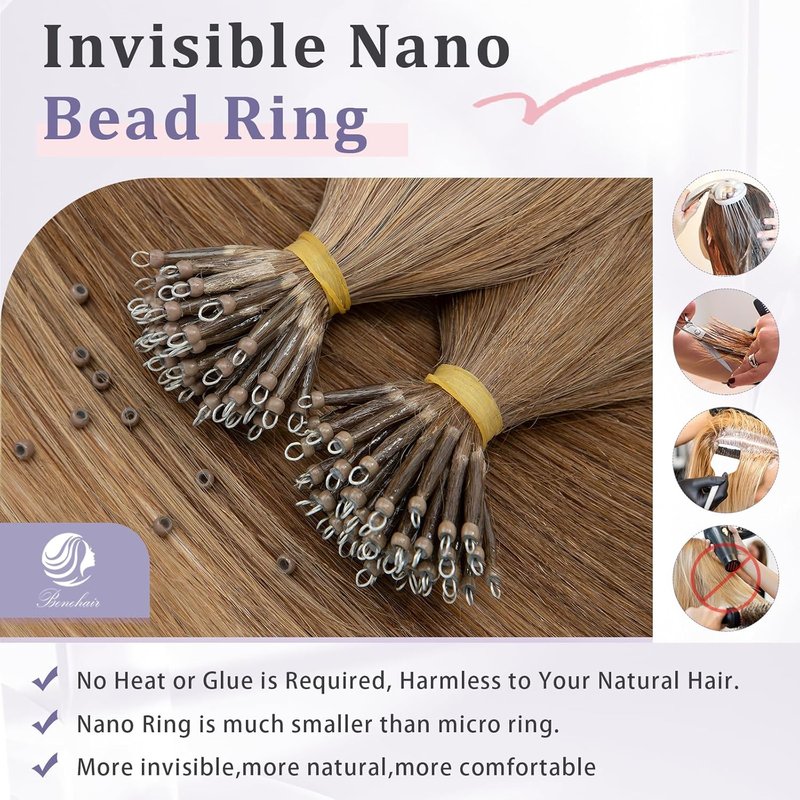 Nano Tip Human Hair Extensions - Straight Cold Fusion Light Brown #6 | 50 Strands, 50g, 18 Inch Remy Hair for Women