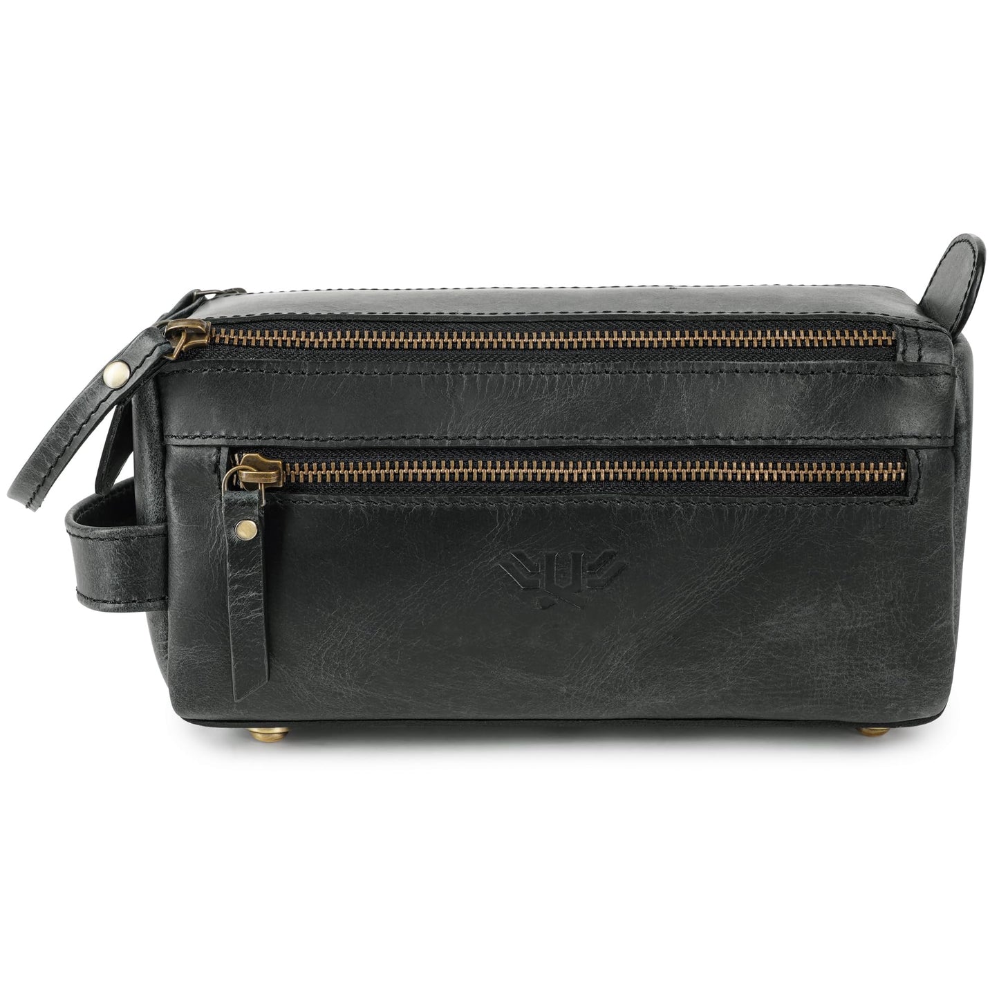 LushLuxeoria Premium Handmade Leather Toiletry Bags for Men and Women, Genuine Leather Dopp Kit and Shaving Bag for Men, Travel Cosmetic Bag for Women's and Men's, Zipper Pocket, Black