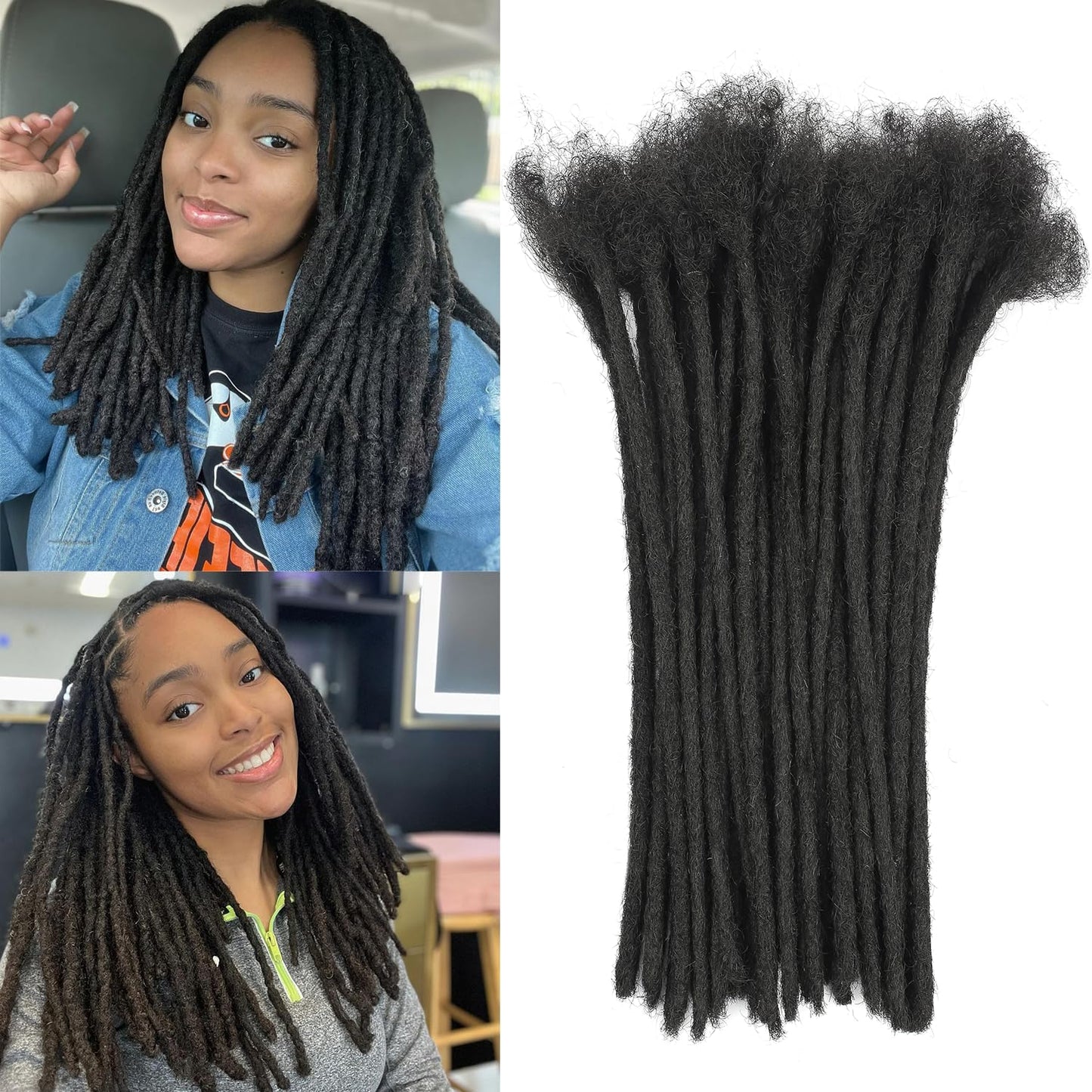 Locs Extension Human Hair 8 Inches 30 Str Dreadlock Extension 100% Full Handmade Locs Extension for Woman/Man/Kids 0.6cm Dreadlocs Human Hair Can be Curly and Dyed