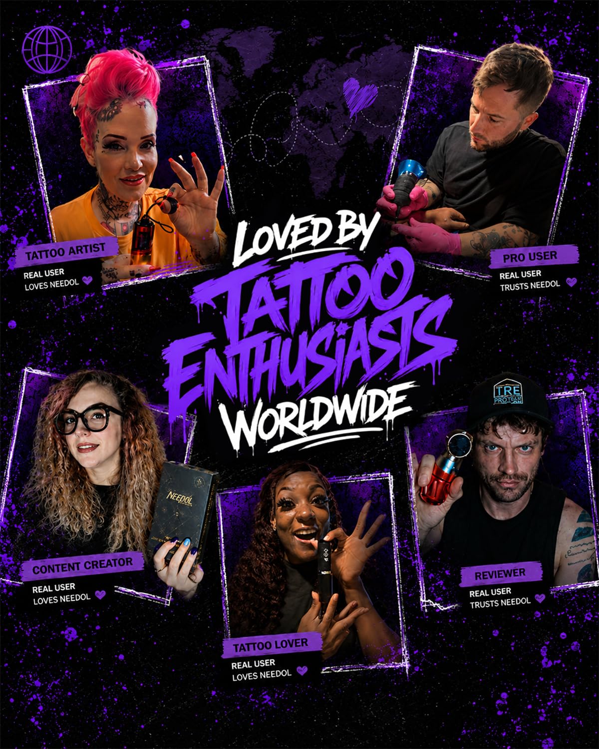 2 PCS 1600mAh Tattoo Batteries Tattoo Gun Kit - Wireless Tattoo Machine Kit, 20 Tattoo Cartridge Needles, Tattoo Ink Set, Full Tattoo Supplies for Beginners and Artists, Purple