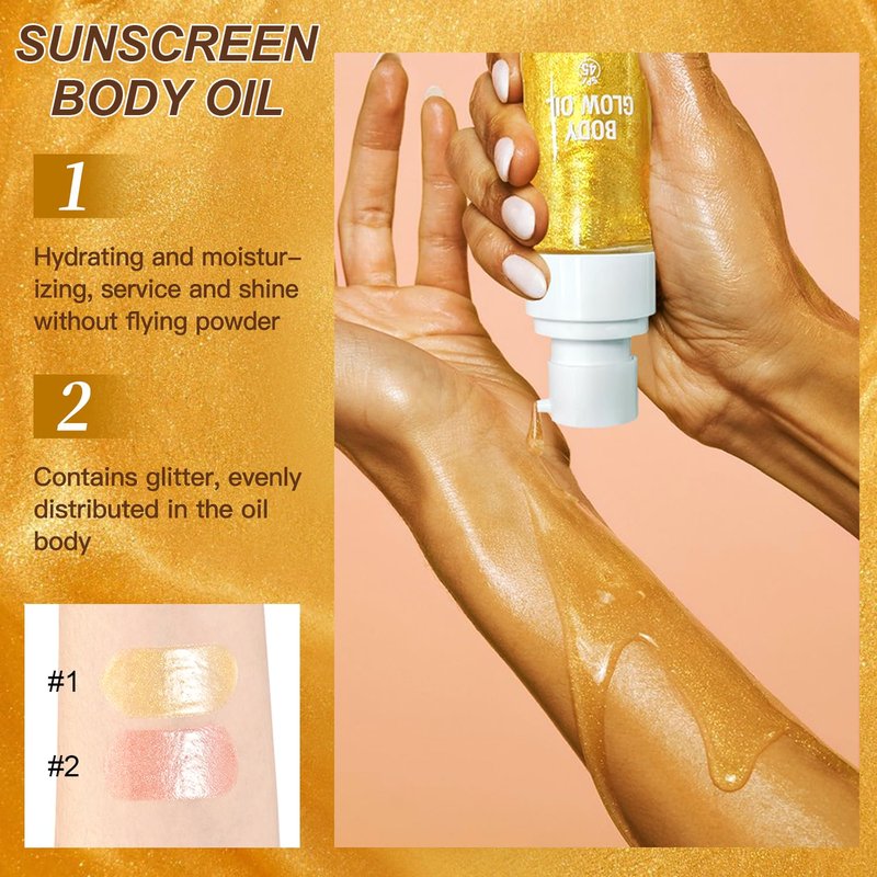 Rose Gold Body Glow Oil - SPF 30 Lightweight Sunscreen & Moisturizer | Quick-Absorbing Shimmer Lotion, 2 oz
