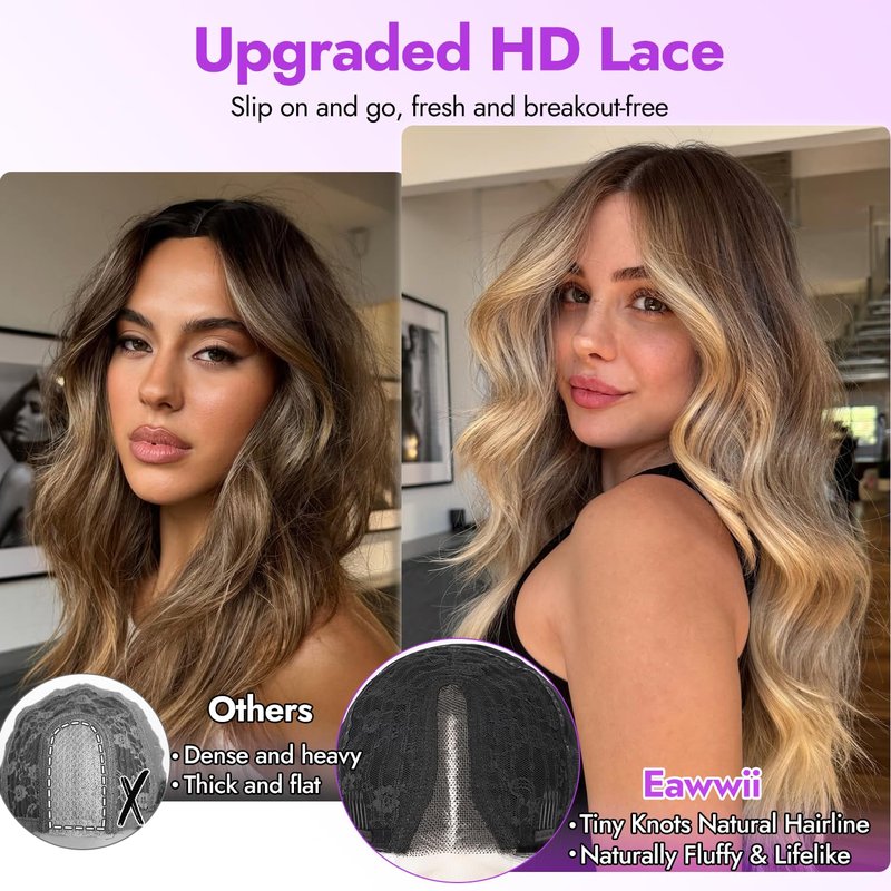 Eawwii Dark Brown Mixed Chestnut Wig for Women Long Wavy 4x1 Lace Natural Hairline Glueless for Beginners Middle Part Synthetic for Daily Party Use 26Inch