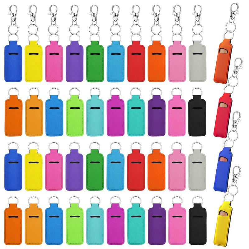 Tudomro 40 Pcs Lipstick Holder Keychain Lip Balm Sleeve Pouch with 40 Clip Portable Pocket Lip Balm Lipstick Keychain Colorful Gloss Tube Holder Gift for Women, 20 Colors