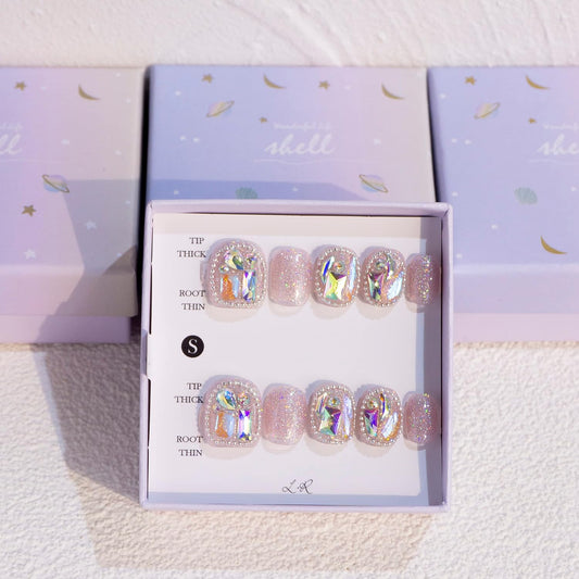 Medium Light Rain 3D Gel Press-On Nails | Hand-Made UV Finished False Nails by Pro Manicurist