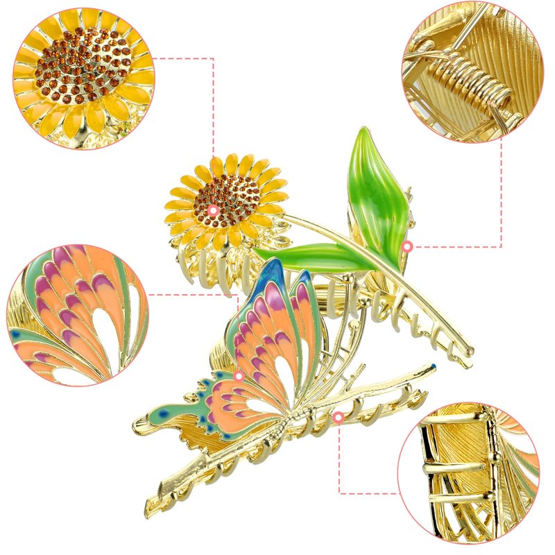 YUXIANLB 11PCS Metal Claw Clips, Sparkly Butterfly Tulip Flower Large Non-Slip Hair Clip for Thick Thin Hairs, Boho Decorative Styling Clamps Hairclips Hawaiian Hair Jaw Accessories for Woman and Girl
