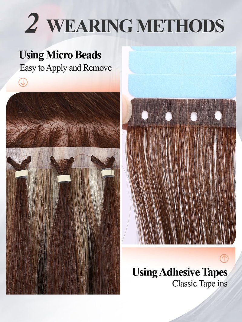 Remy Human Hair Extension Micro Ring PU Hair Extensions Invisible Beaded Weft Hair Extensions Human Hair Tape in Weft in Hair Extension Human Hair for Women Natural Black (30g 4Pcs,14 Inch)