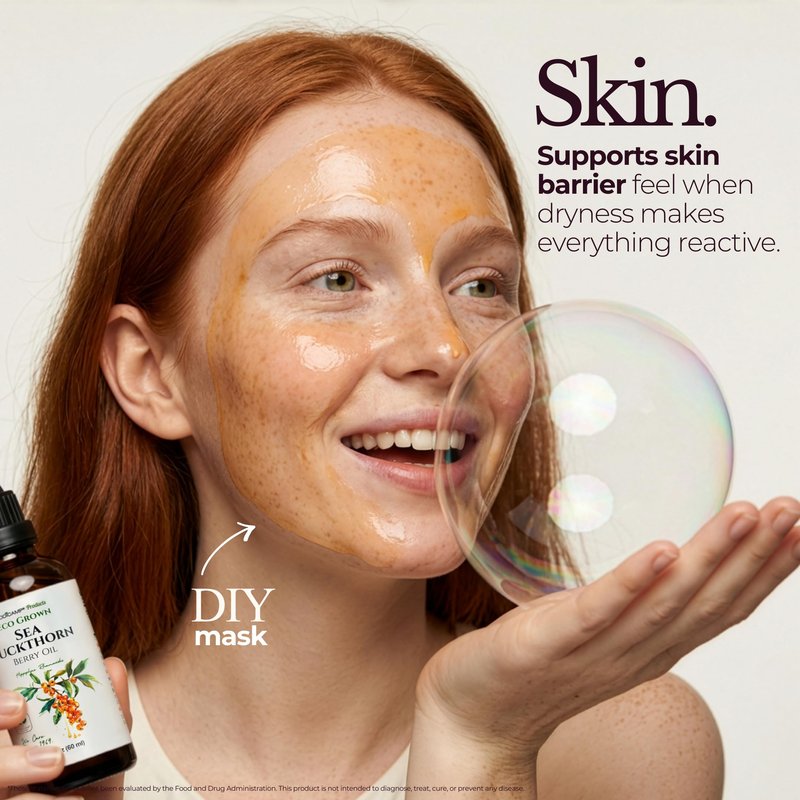 TODICAMP Sea Buckthorn Berry Oil 2 fl oz Omega 7 Vegan Omega 3 6 9 Sea Buckthorn Oil for Face, Skin, Eyes & Postemonapuse Dryness