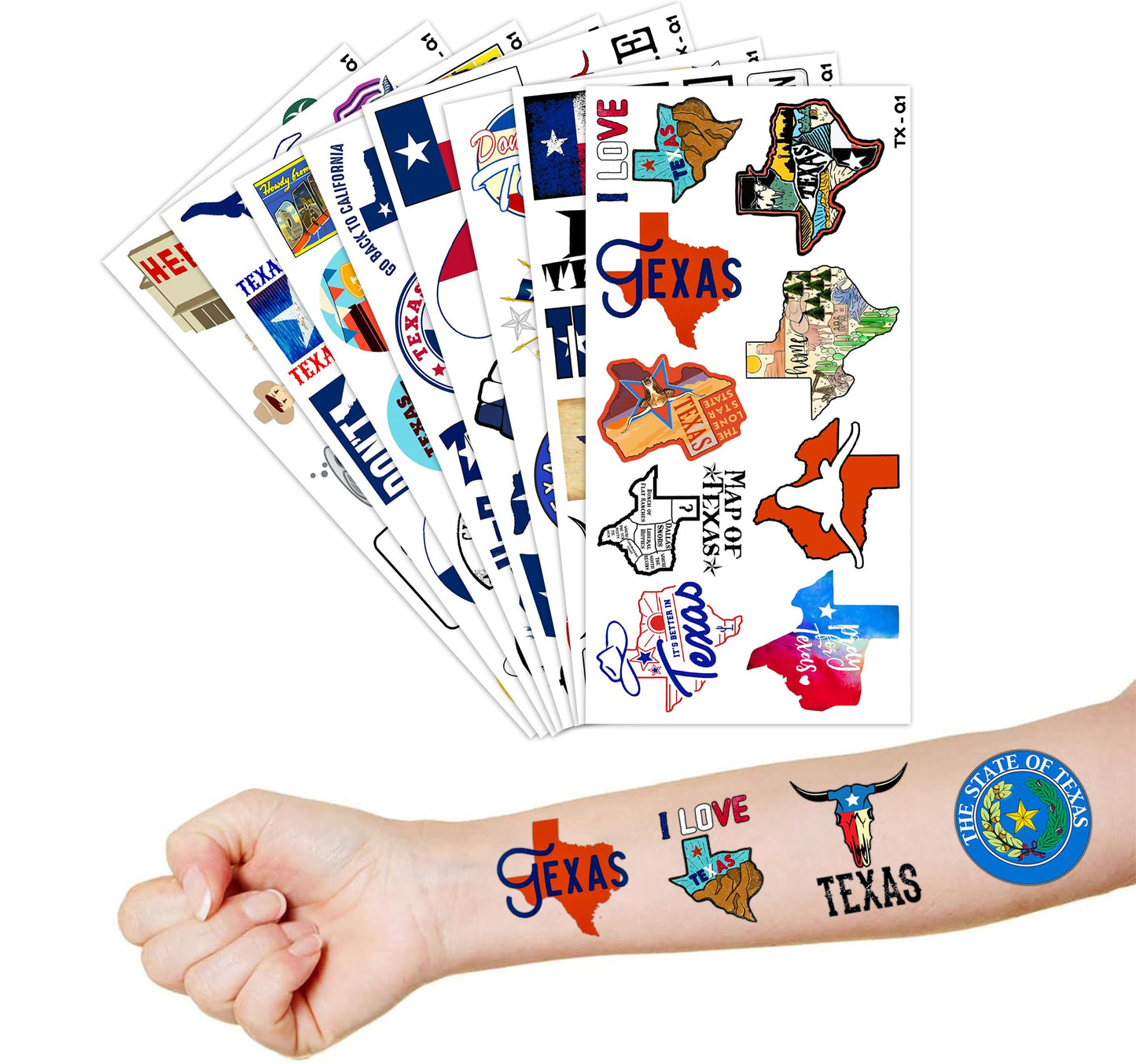 Texas State Map Flag Pride Stickers Temporary Tattoos Themed Birthday Party Decorations Favors Supplies Decor (80 PCS) Cute USA Houston Tattoo Sticker Gifts for Kids Boys Girls School Prizes Carnival