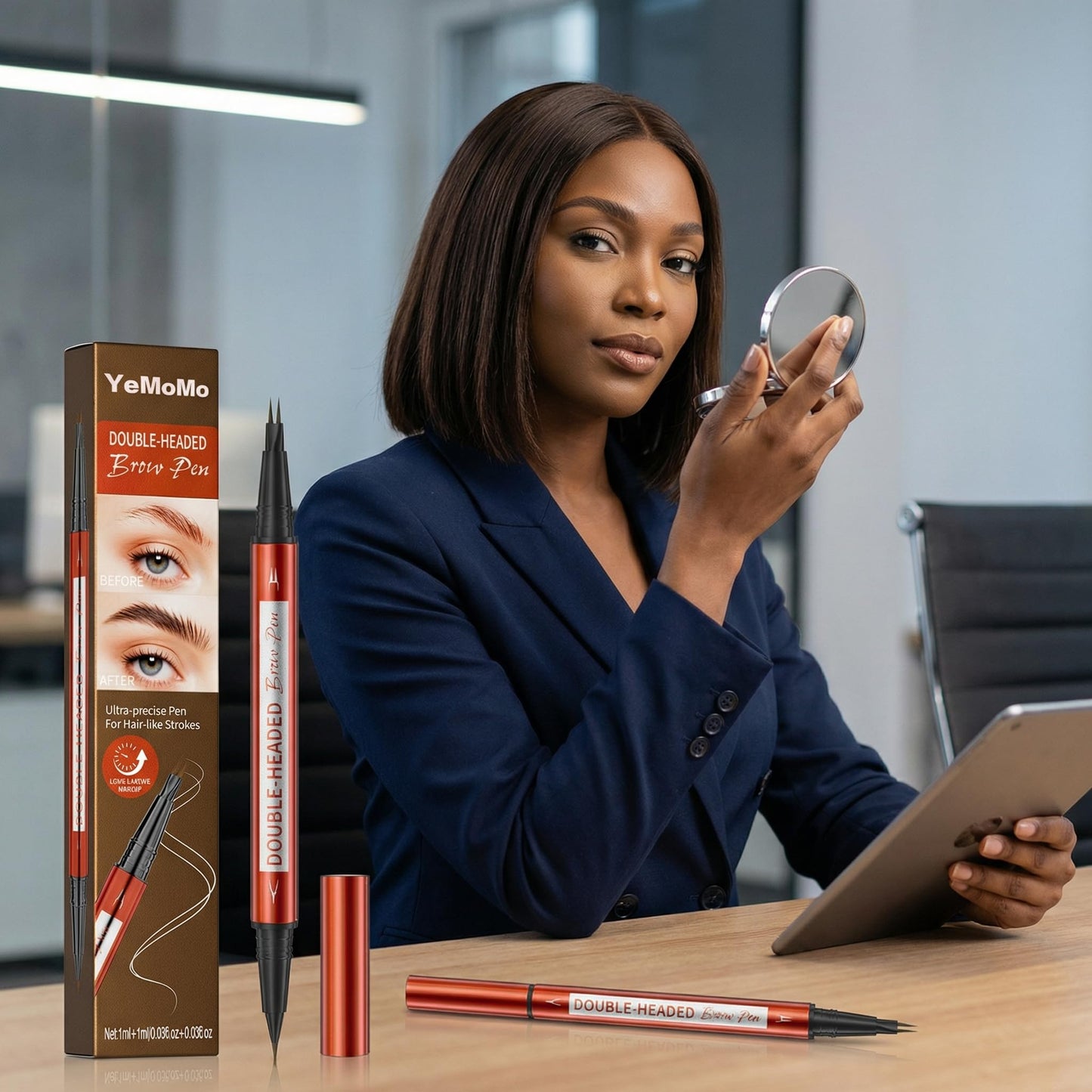YeMoMo Double-Headed Eyebrow Pen, Ultra-Precise Dual Brush Tip, Long-Lasting Hair-Like Strokes, Available in 5 Natural Shades (1#Lgiht Brown)