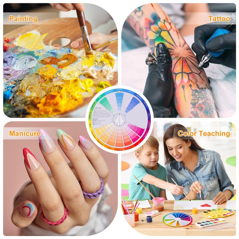 Color Wheel, Creative Color Wheel, Paint Mixing Learning Guide, Art Class Teaching Tool for Makeup Blending Board Chart Mix Colours 9.1 Inch