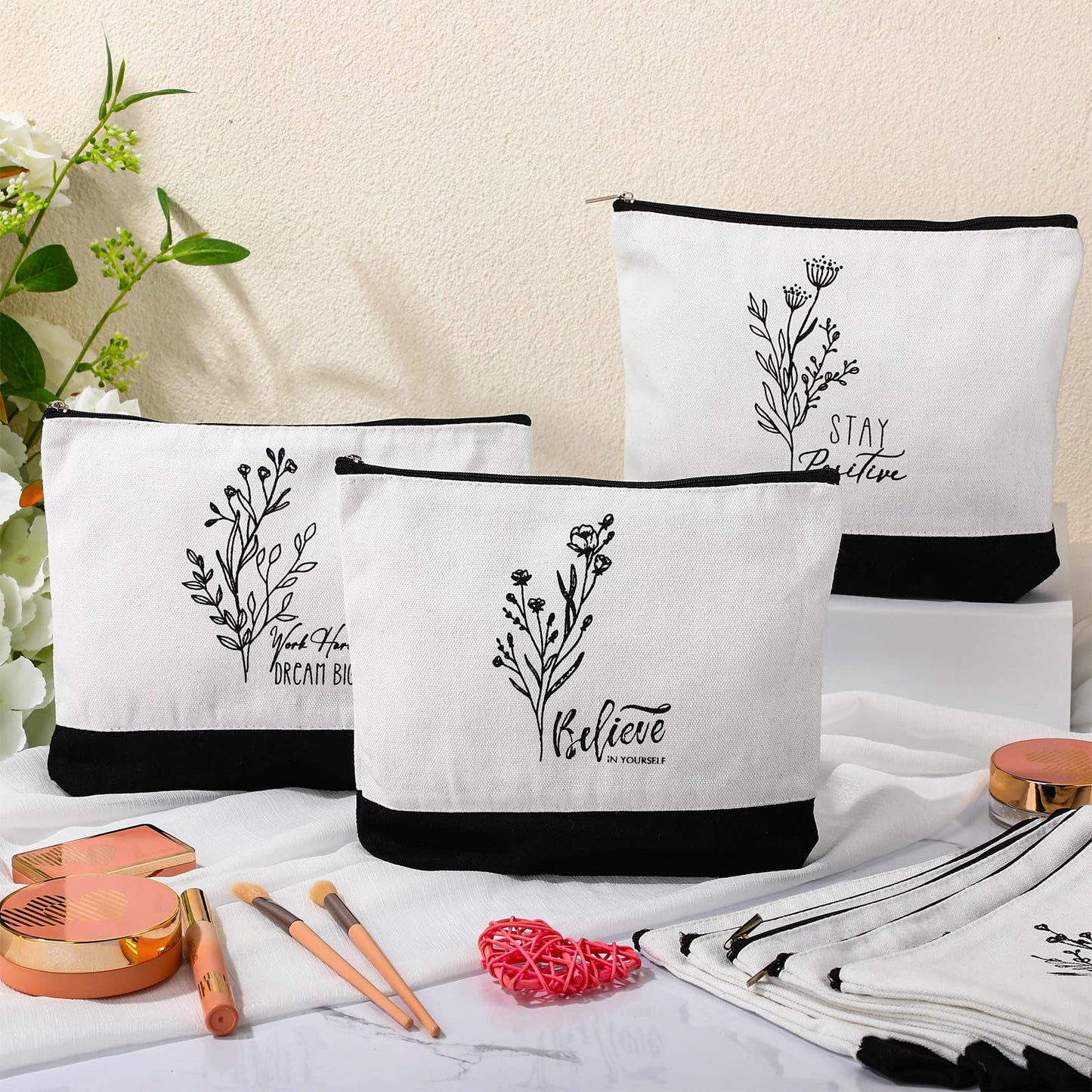Sanwuta 20pcs Cna Week Gift for Women Inspirational Makeup Bags with Zipper Thank You Cosmetic Bags Gift for Teacher Nurse Graduation (Flowers)