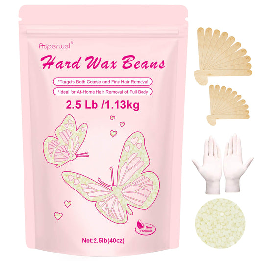 Auperwel Wax Beads 2.5lb,Hard Wax Beads Suitable for Brazilian Bikini & Coarse Hair, Sensitive Skin Hard Wax for Hair Removal (Face/Body/Armpit), Refill Wax Bags for At-Home Waxing