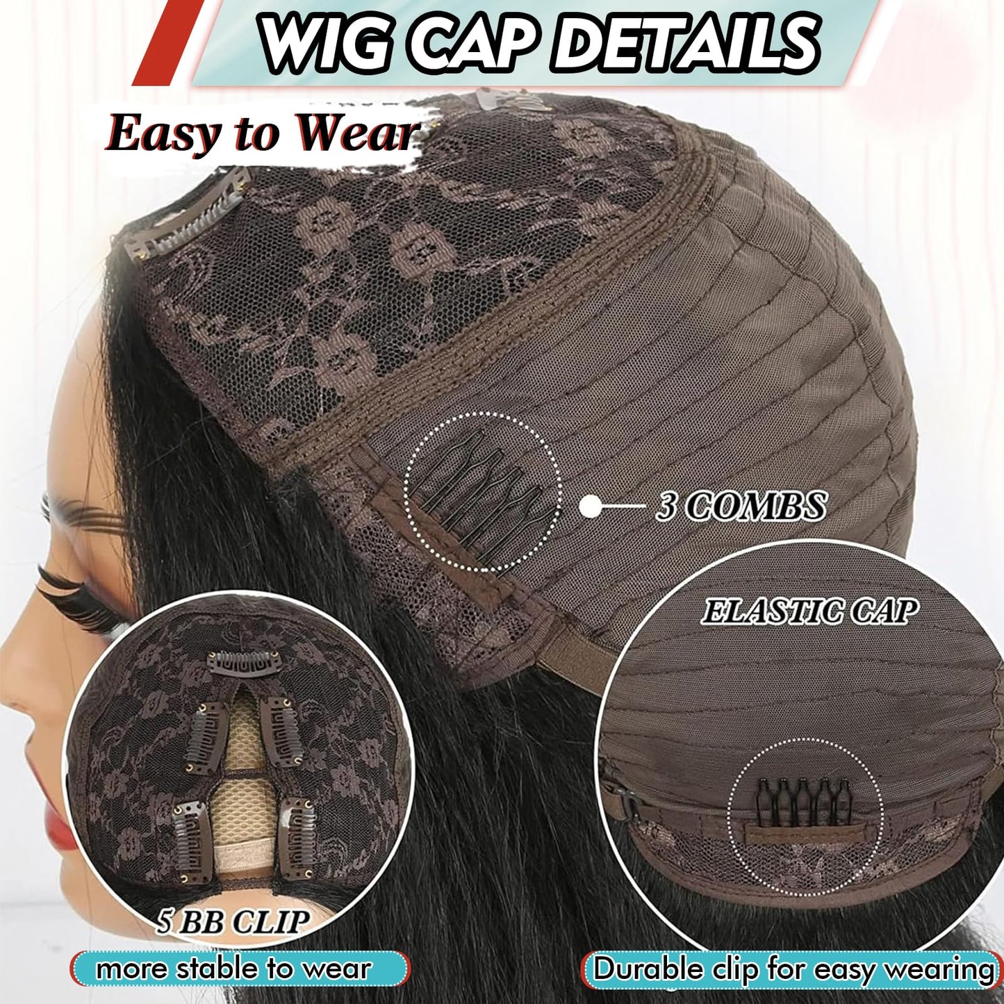KRSI Black V Part Wig 24" Long Body Wave Synthetic U V Part Half Wigs Glueless Upgrade U Part Wig Glueless Full Head Clip in Hair Extensions for Black Women
