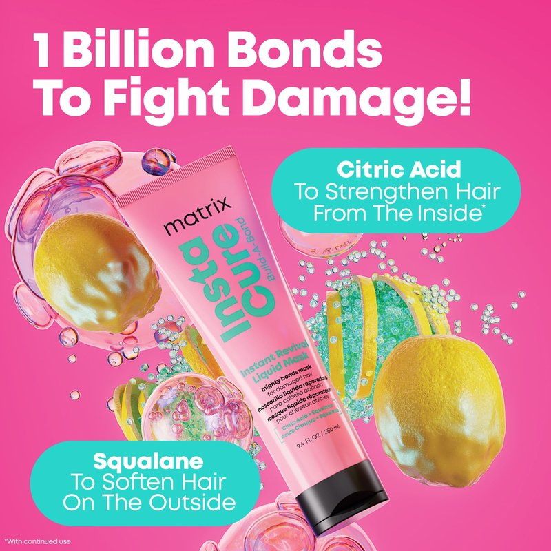 Matrix Instacure Build-A-Bond Instant Revival Liquid Mask - Strengthening Hair Repair For Very Damaged Hair, Citric Acid & Squalane, Softens & Smooths, Vegan & Sulfate-Free