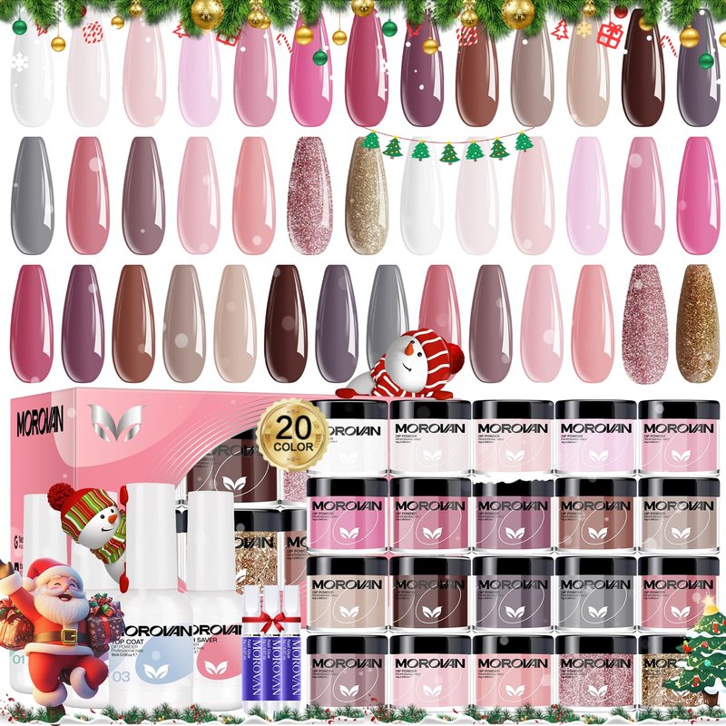 Morovan Dip Powder Nail Kit: 20 Colors Starter Set With Dip Powder Liquid Set for Nail Art DIY at Home